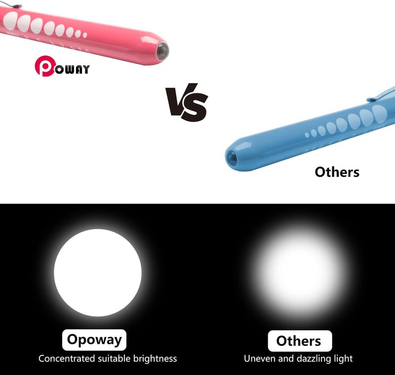 Opoway Nursing Penlight with Pupil Gauge 2 Pack LED Medical Pen Lights for Nurses Doctors EMTs Pen Light Medical LED Penlights for Nurse Pink and Purple with 4 Batteries White Light - Image 3